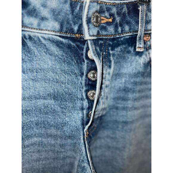 Express women’s distressed relaxed straight low rise button zipper blue jeans - Picture 3 of 9